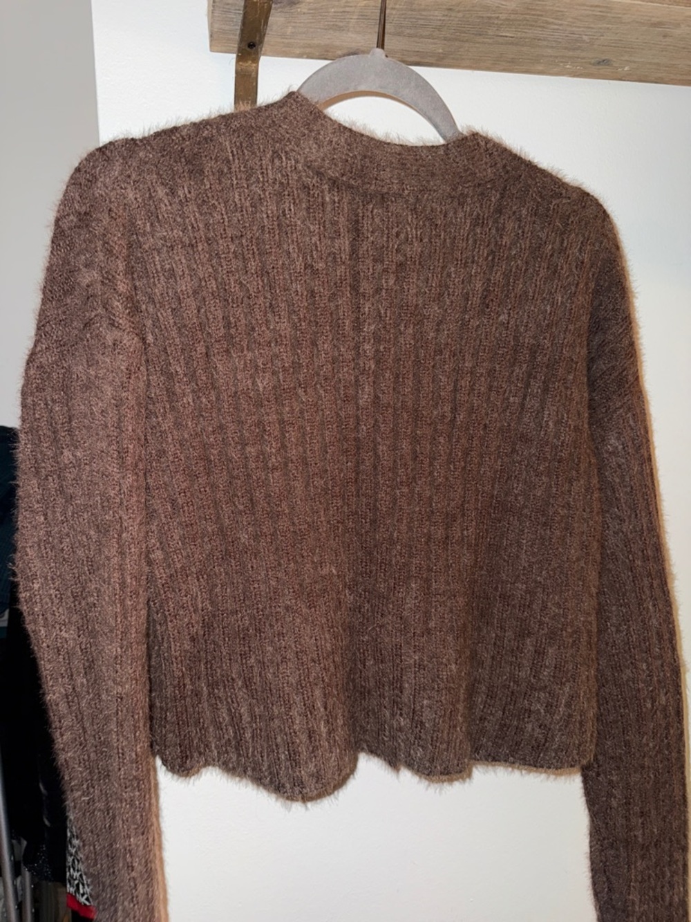 Papermoon Brown Fuzzy V-Neck Button Cardigan - Picture 5 of 5